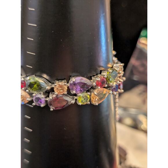 Multi-Colored Multi-Shaped Austrian Crystal Bracelet Marked 925 Sterling Silver - Picture 4 of 15